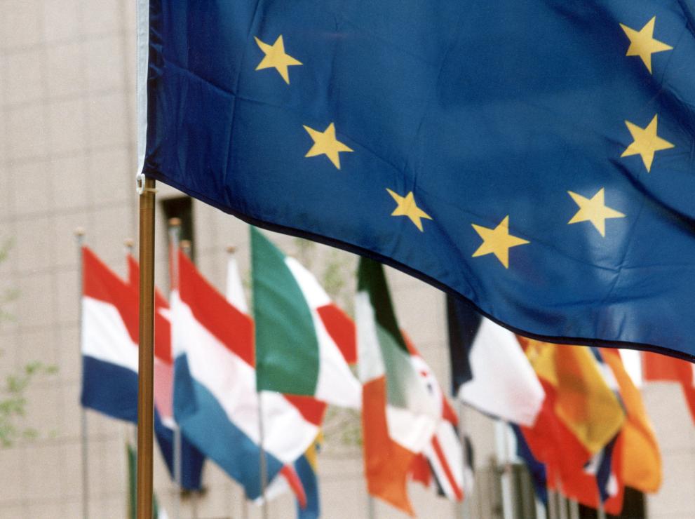 European flag and EU member state national flags