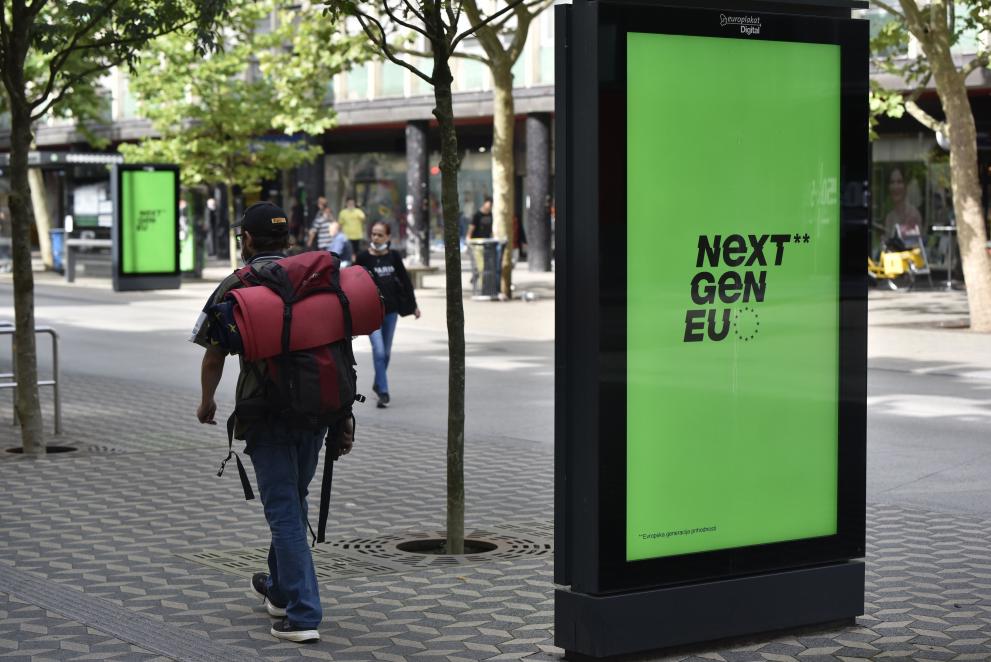 A NextGenerationEU poster in Ljubljana city centre